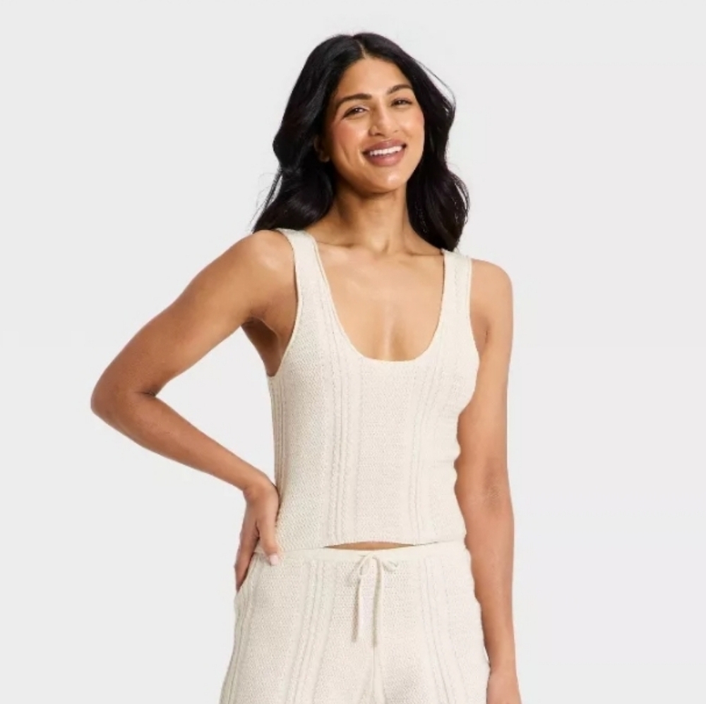 a new day Crochet Sweater Tank Top Cream - Women's XL